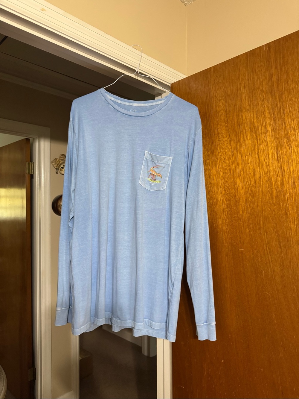 Vineyard Vines Distressed Light Blue Crewneck Long Sleeve Tee